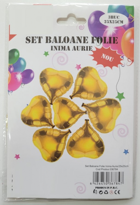 Set 3 baloane folie inima aurie 25 cm [3]