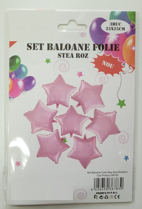 Set 3 baloane folie stea roz deschis 25 cm [3]