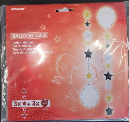 Set 3 greutati cutii plus cozi de baloane stele auriu, negru, argintiu de 50 cm [3]