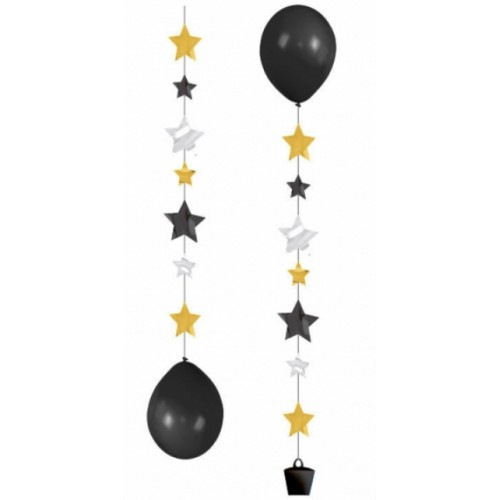 Set 3 greutati cutii plus cozi de baloane stele auriu, negru , argintiu de 50 cm