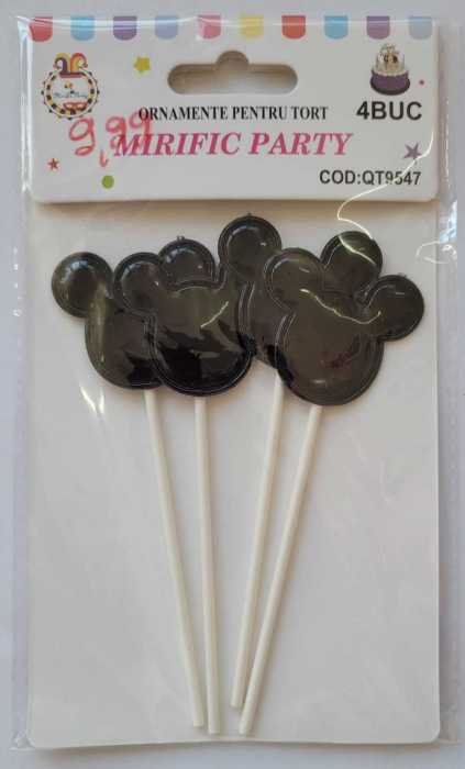 Set 4 decoratiuni tort / briosa cap soricel negru 4 cm [3]