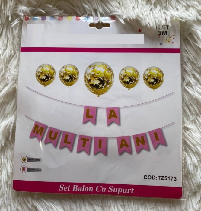 Set 5 baloane confetti auriu, banner LA MULTI ANI roz [4]