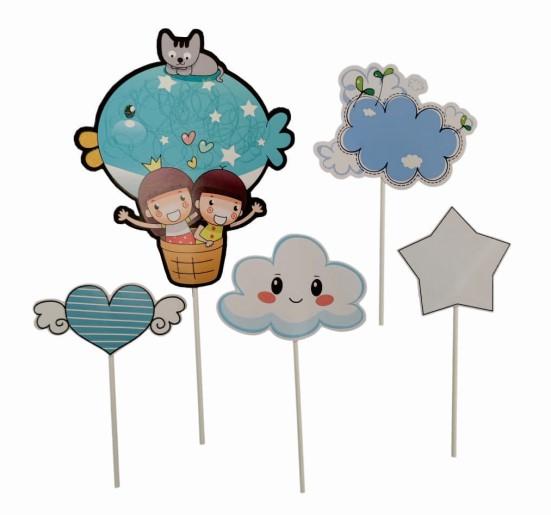 Set 5 decoratiuni tort si briose balon zburator albastru [1]