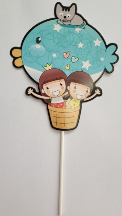 Set 5 decoratiuni tort si briose balon zburator albastru [2]