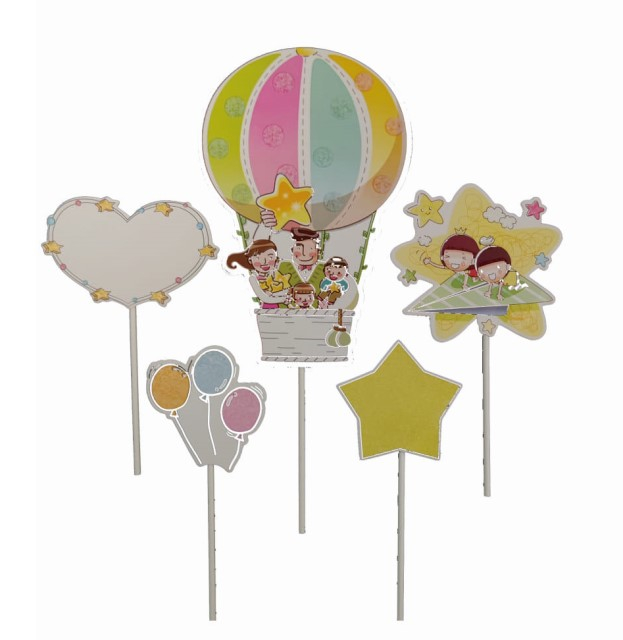 Set 5 decoratiuni tort si briose balon zburator roz [1]