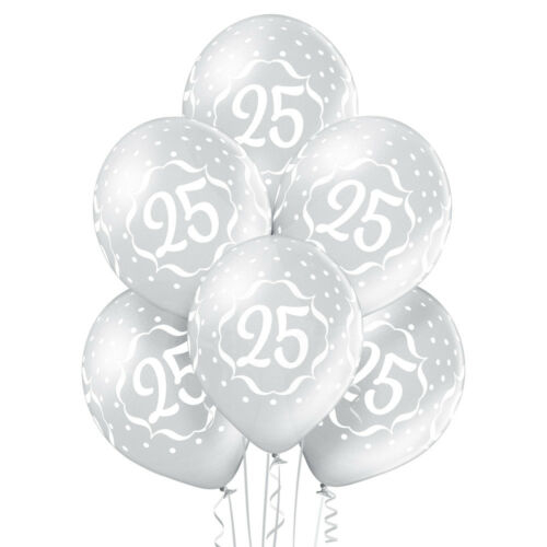 Set 6 baloane latex 25 ani argintiu 30 cm