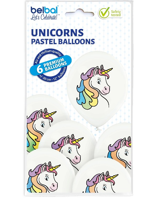 Set 6 baloane latex alb cu cap unicorn 30 cm [3]