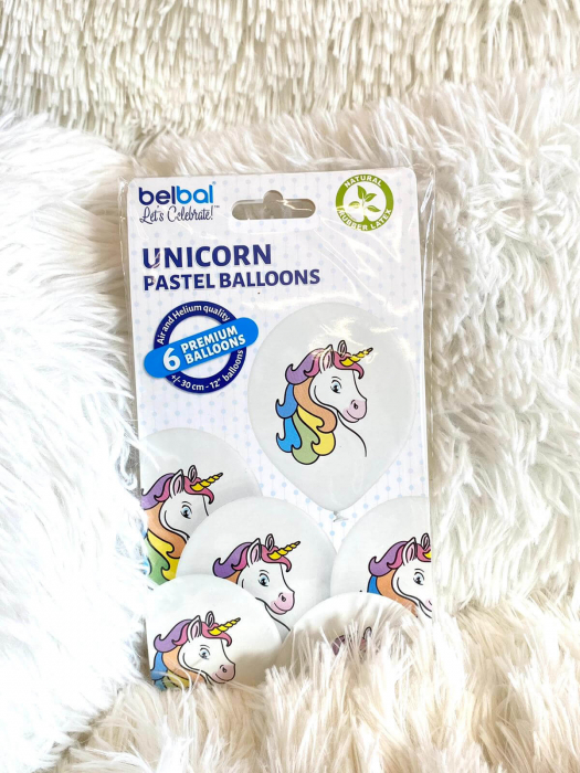 Set 6 baloane latex alb cu cap unicorn 30 cm [5]