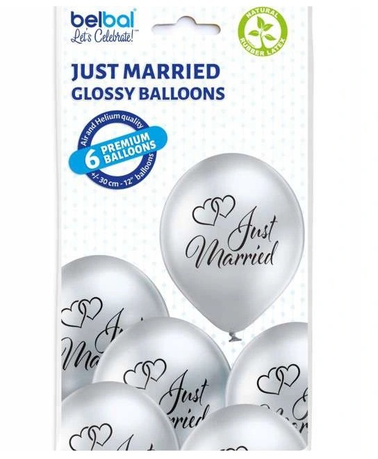 Set 6 baloane latex argintiu chrom Just Married 30 cm [5]