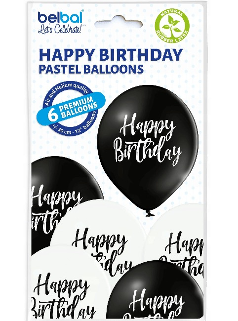 Set 6 baloane latex Happy Birthday alb si negru 30 cm [4]