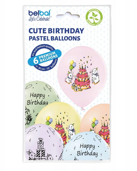Set 6 baloane latex Happy Birthday tort 30 cm [2]