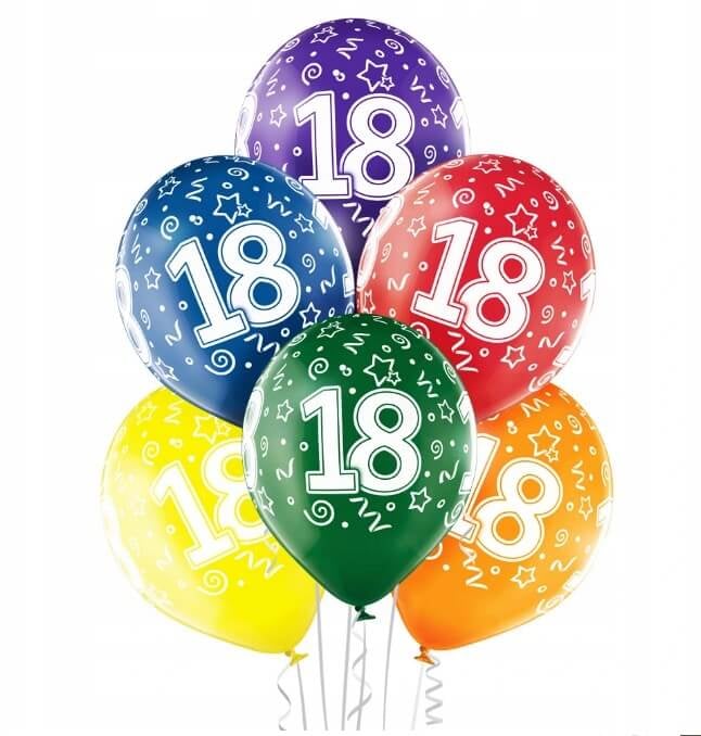 Set 6 baloane latex majorat 18 ani multicolor 30 cm