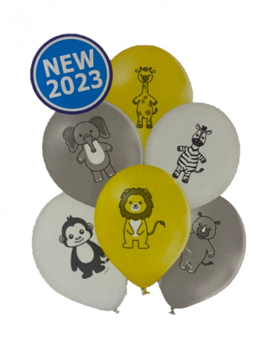 Set 6 baloane latex pastel animale zoo 30 cm