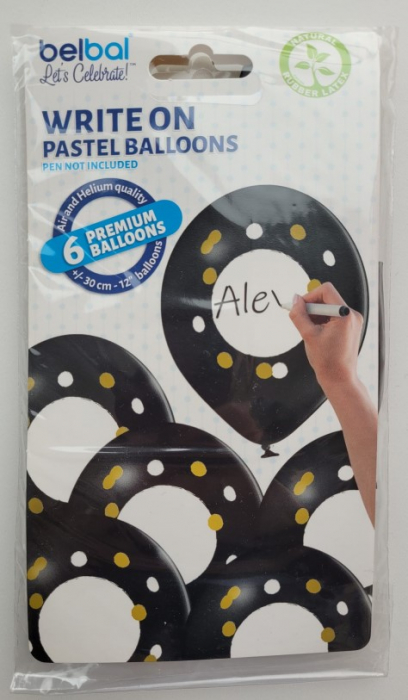 Set 6 baloane latex personalizabile negru cu alb 30 cm [6]