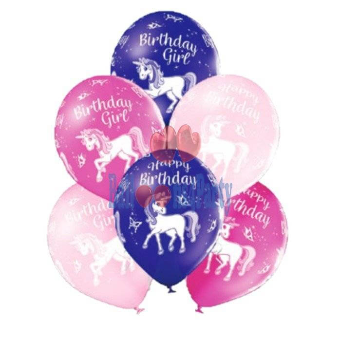 Set 6 baloane latex Unicorn Happy Birthday 30cm