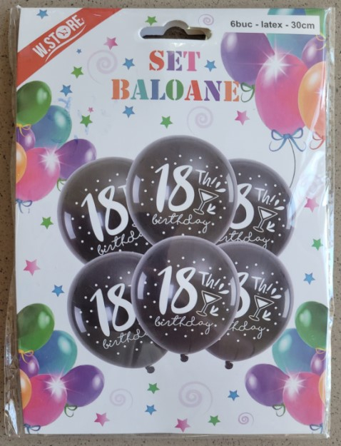 Set 6 baloane negre Majorat 18 ani 30 cm [4]