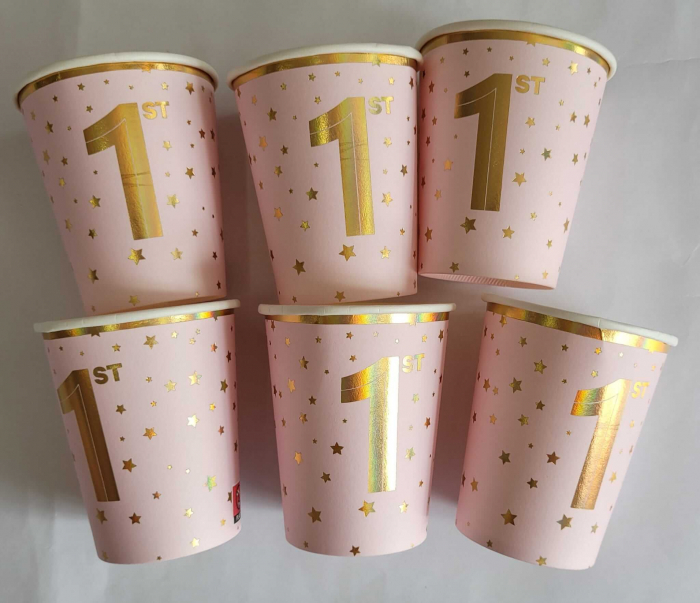Set 6 pahare carton 1 an fata roz 220 ml [2]