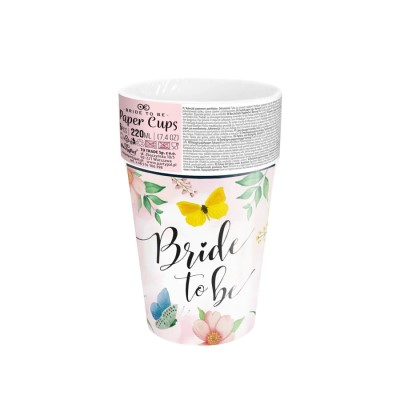 Set 6 pahare carton „Bride to be” petrecerea burlacitelor, roz cu flori si fluturasi, 220ml [2]
