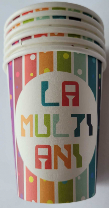 Set 6 pahare carton La multi ani multicolor 200 ml [3]