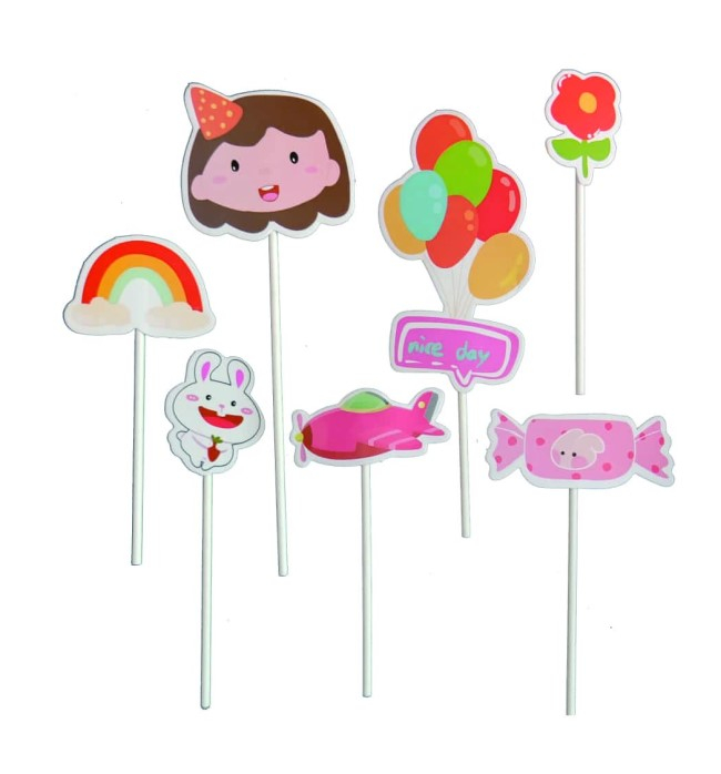 Set 7 decoratiuni briose si tort fetita roz [1]