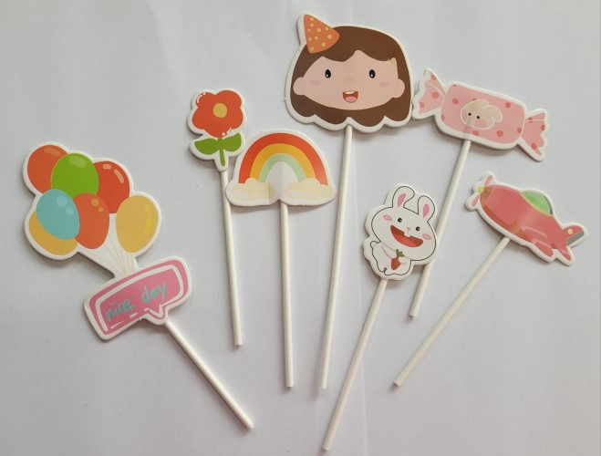Set 7 decoratiuni briose si tort fetita roz [11]