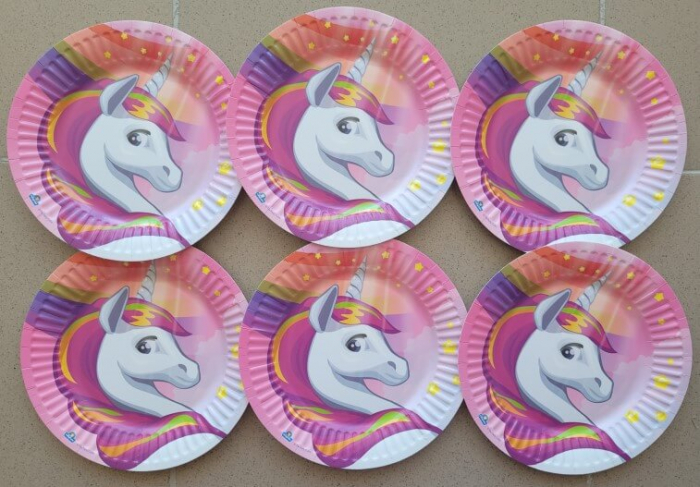 Set 8 farfurii carton Unicorn roz 18 cm [3]