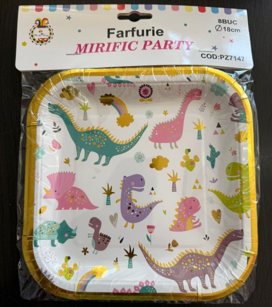 Set 8 farfurii patrate dinozaur 18 cm [3]