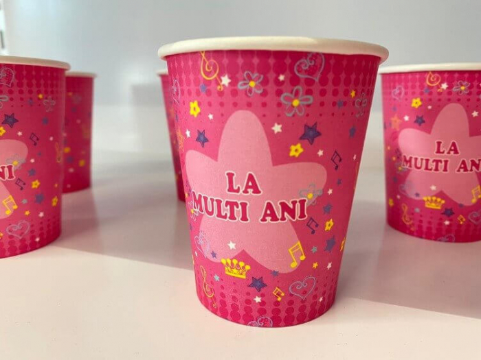 Set 8 pahare carton La multi ani roz 175 ml [3]