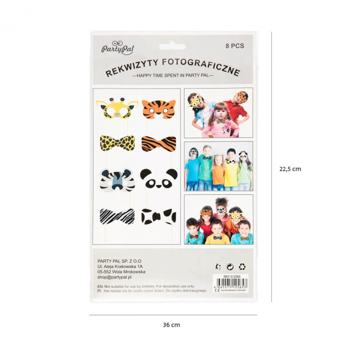 Set 8 propsuri masca si papion animalute zoo 17 cm [11]