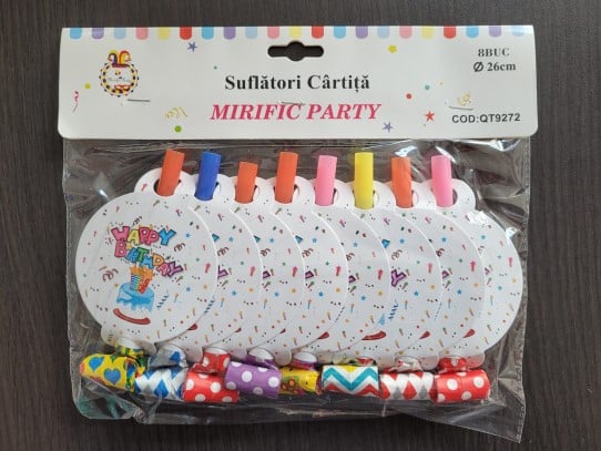 Set 8 suflatori Happy birthday albe 26 cm [4]