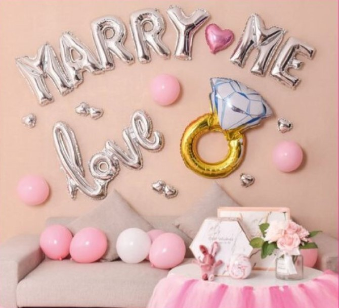 Set aranjament baloane Marry me / Casatoreste-te cu mine latex si folie 35 buc [14]