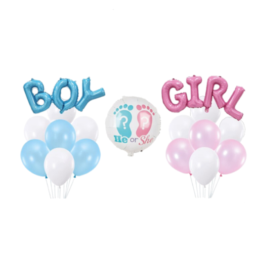 Set baloane latex si folie Boy or Girl Dezvaluire 17 buc