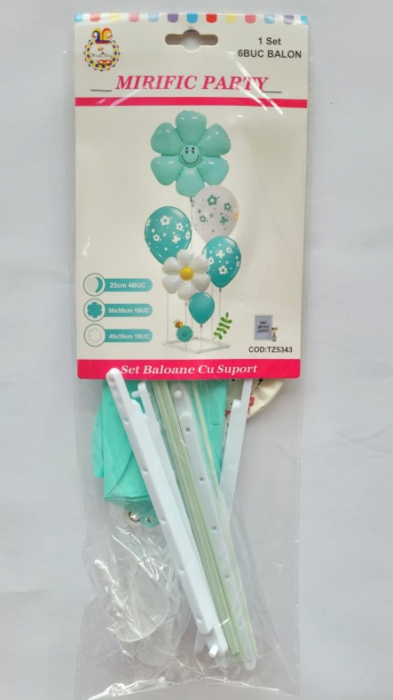 Suport cu 6 baloane din folie si latex aqua green cu margareta [4]