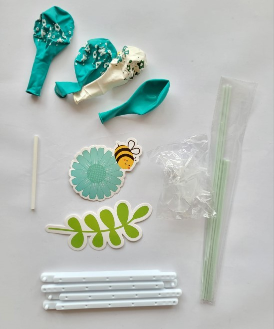 Suport cu 6 baloane din folie si latex aqua green cu margareta [2]