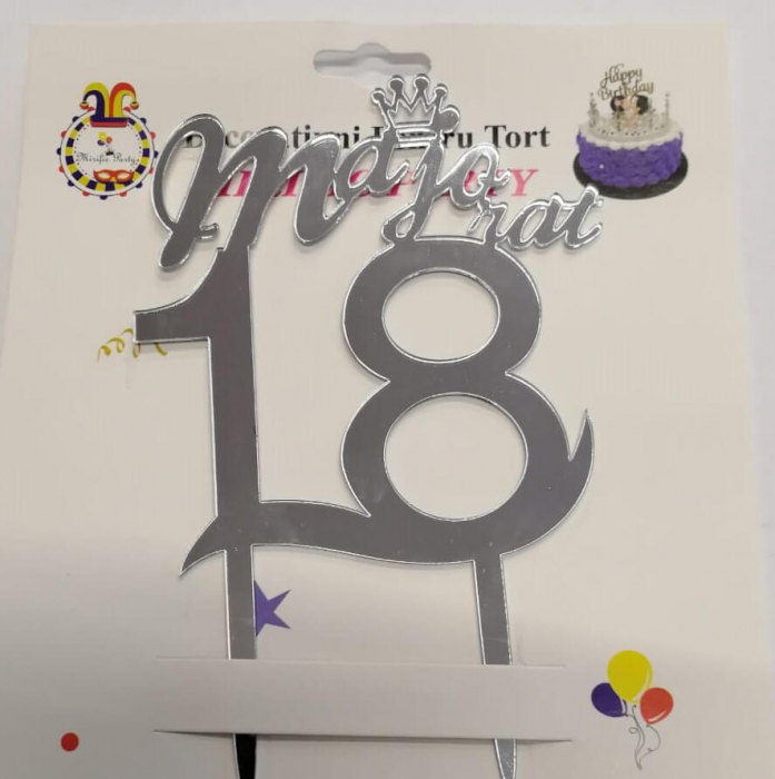 Topper / decor tort 18 ani Majorat argintiu 13 * 11,5 cm [3]