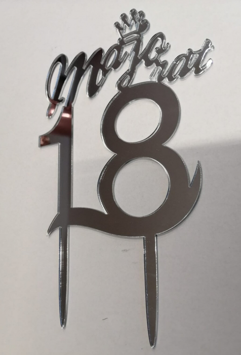Topper / decor tort 18 ani Majorat argintiu 13 * 11,5 cm [5]
