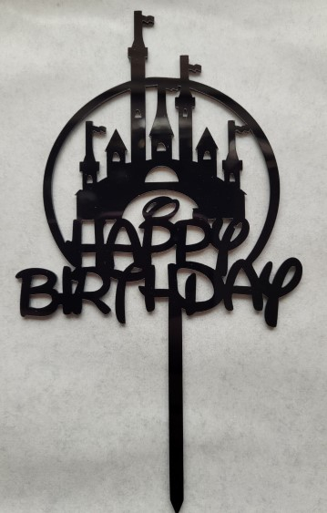 Topper / decor tort Castel Printese Happy Birthday negru 16 x 9.5 cm [2]