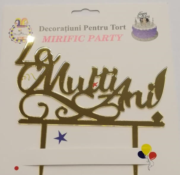 Topper / decor tort La multi ani auriu 10 * 16 cm [4]