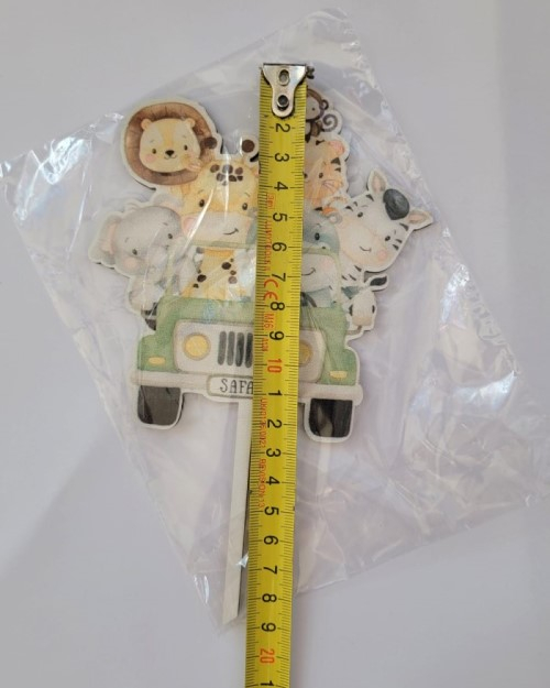 Topper / decor tort lemn animalute masina Safari 12 x 12 cm [3]