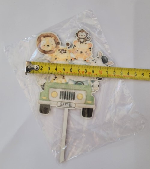 Topper / decor tort lemn animalute masina Safari 12 x 12 cm [2]