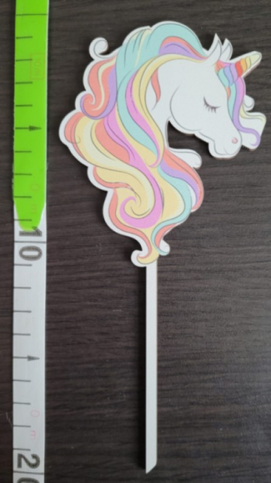 Topper de tort lemn, Unicorn, 11 x 9 cm [3]