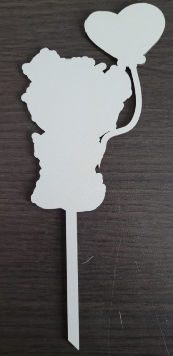 Topper de tort lemn ursulet cu balon 13 x 9 cm [5]