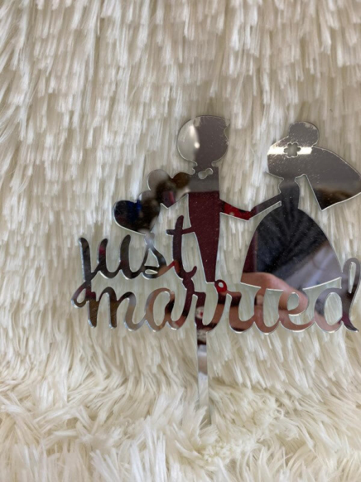 Topper , decor tort nunta Just Married argintiu 10 x 14 cm [3]
