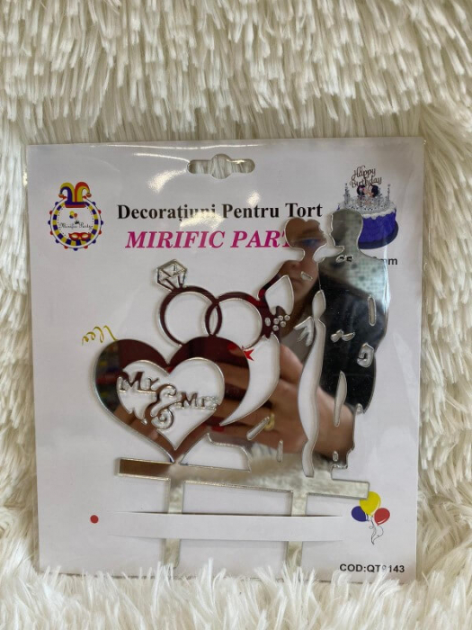 Topper , decor tort nunta Mr & Mrs argintiu 13 x 14 cm [3]