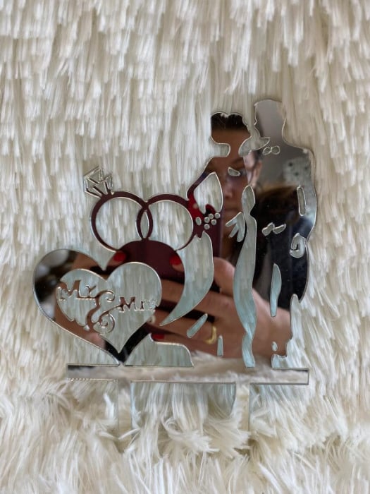 Topper , decor tort nunta Mr & Mrs argintiu 13 x 14 cm [2]