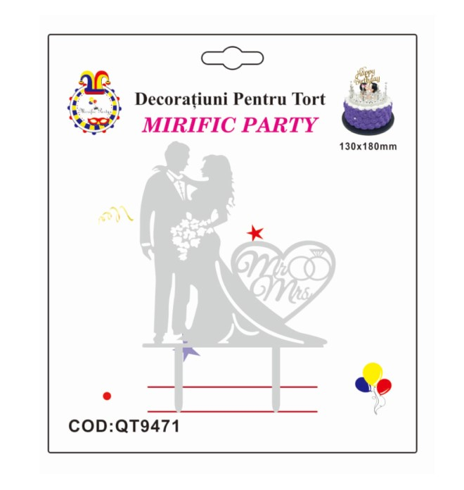 Topper tort Mire si Mireasa Argintiu 13 x 14 cm [4]