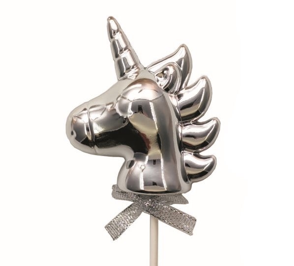 Topper tort plastic argintiu unicorn 8 cm [1]