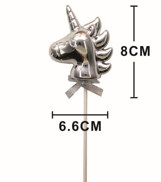 Topper tort plastic argintiu unicorn 8 cm [2]