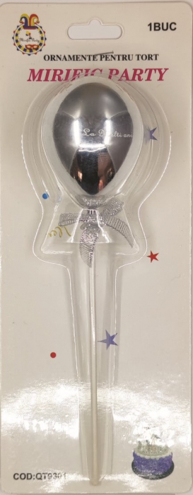 Topper tort plastic balon argintiu La multi ani 4.7 * 6 cm [3]