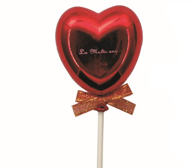 Topper tort plastic inima rosie La multi ani 6 5.5 cm
